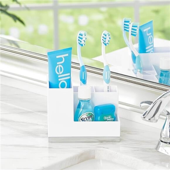 Toothbrush Holder Toothpaste Organizer Stand Bathroom Countertop Storage 4 Compa - Picture 3 of 8
